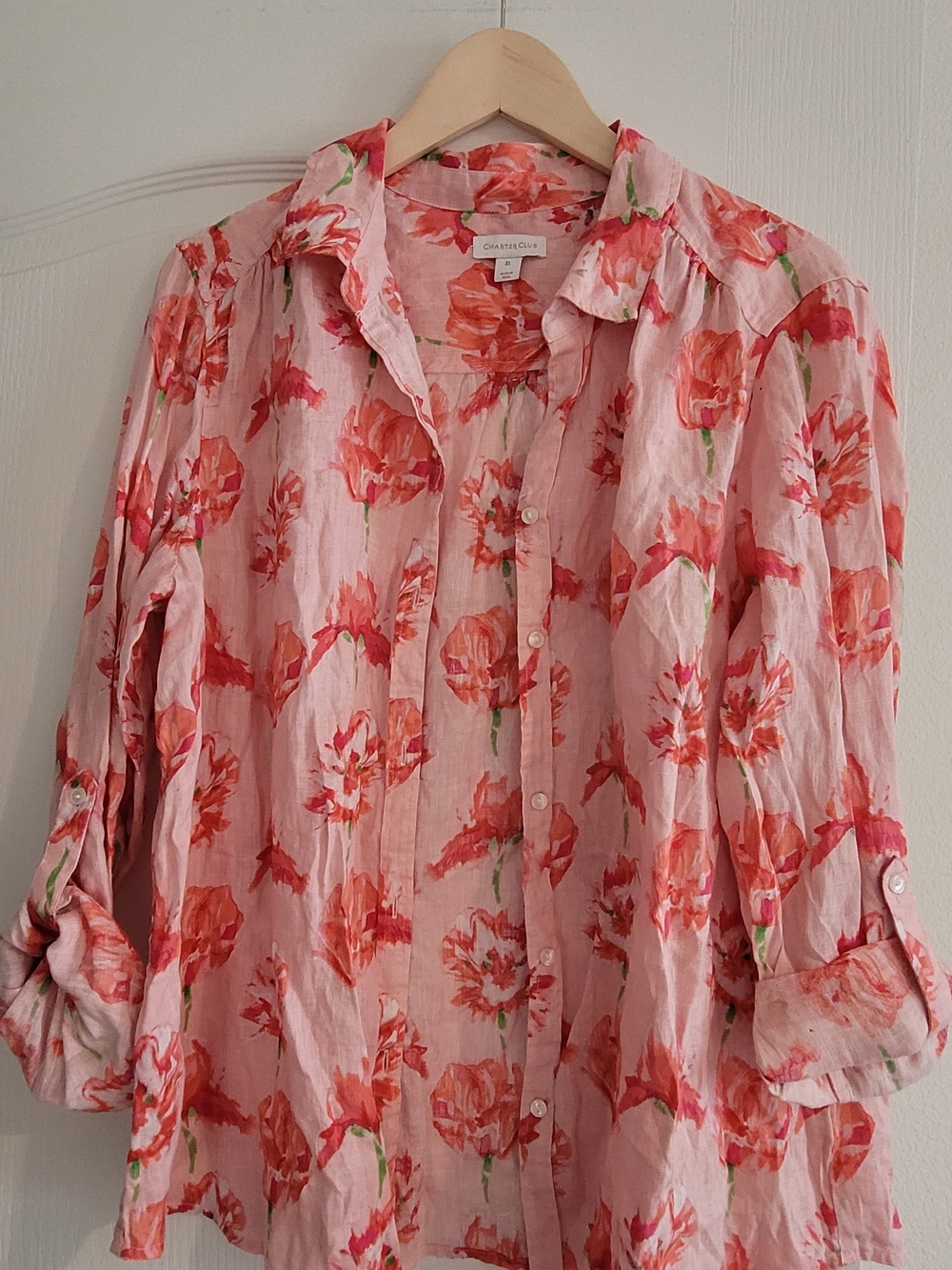 Charter Club beautiful women's XL Linen Tulips shirt, gorgeous!